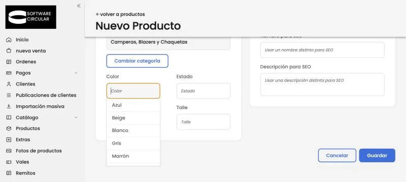 Lista desplegable de valores de un atributo