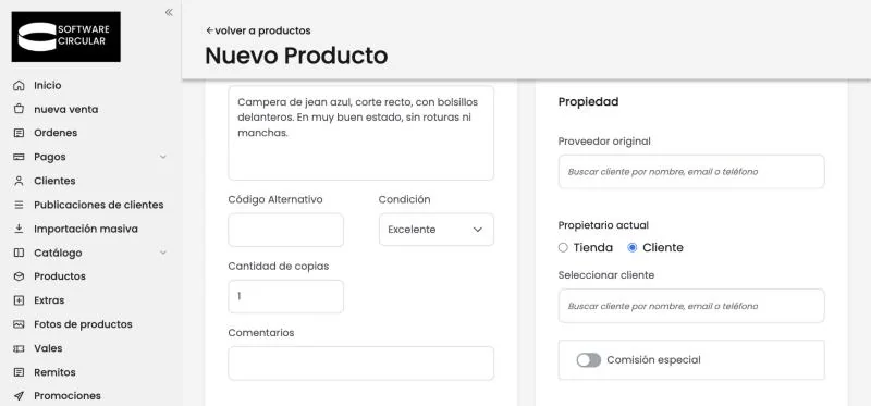 Bloque de Propiedad con proveedor y propietario actual