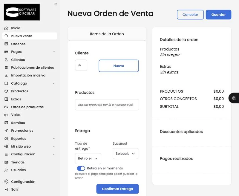 El bloque Cliente de una nueva orden de venta, con el buscador y el botón Nuevo
