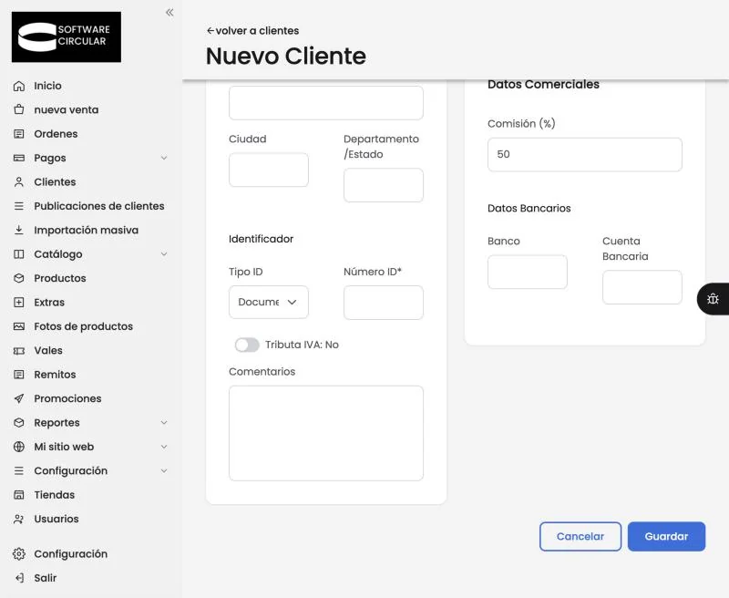 El pie del formulario, con los botones Cancelar y Guardar