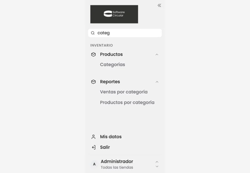 El buscador del menú filtrando por la palabra categ
