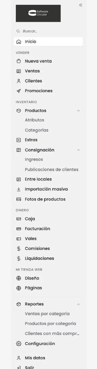 El menú lateral con todos los grupos y carpetas abiertas