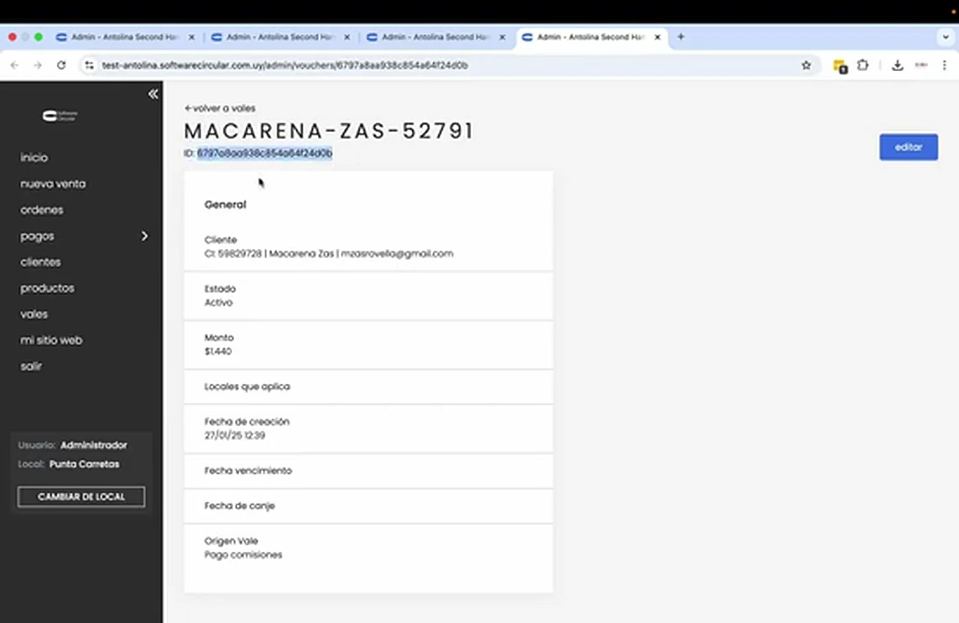 Vale generado por el pago de comisiones